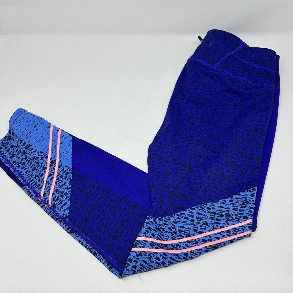 Athleta Blue Animal Print Colorblock‎ Performance Running Leggings Medium